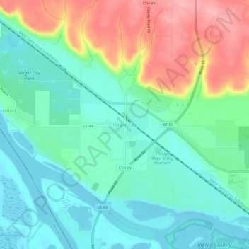 Mapa topográfico Hager City, altitude, relevo