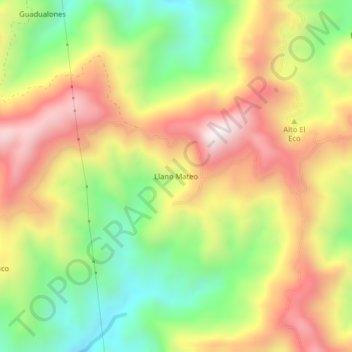Mapa topográfico Llano Mateo, altitude, relevo