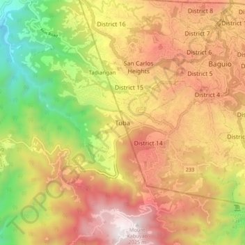 Mapa topográfico Tuba, altitude, relevo