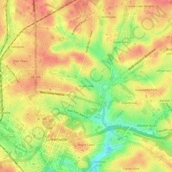 Mapa topográfico North Hills, altitude, relevo