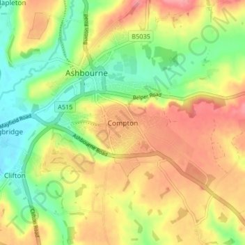 Mapa topográfico Compton, altitude, relevo