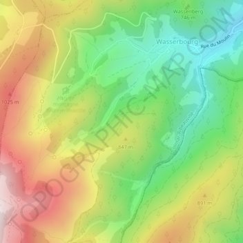 Mapa topográfico Bannwald, altitude, relevo