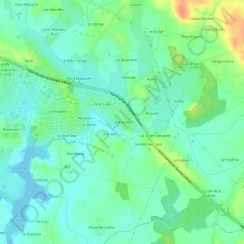 Mapa topográfico Kercécile, altitude, relevo