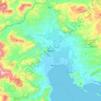 Mapa topográfico Άργος, altitude, relevo