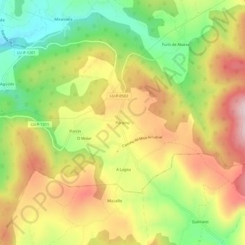 Mapa topográfico Páramo, altitude, relevo
