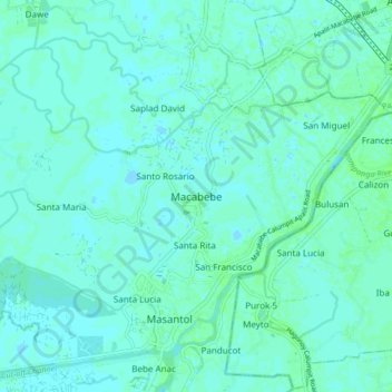 Mapa topográfico Macabebe, altitude, relevo
