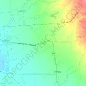 Mapa topográfico Pinili, altitude, relevo