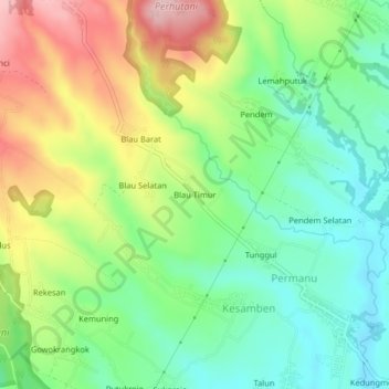 Mapa topográfico Blau Timur, altitude, relevo