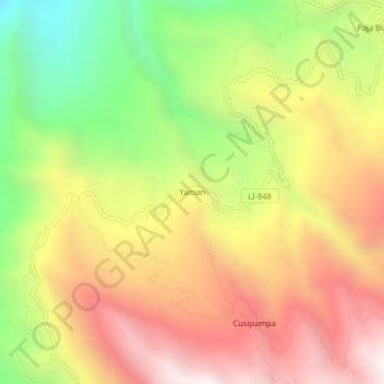 Mapa topográfico Yaman, altitude, relevo
