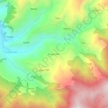 Mapa topográfico Dungri Malli, altitude, relevo