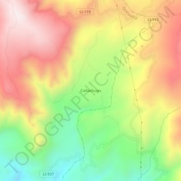 Mapa topográfico Coñachugo, altitude, relevo