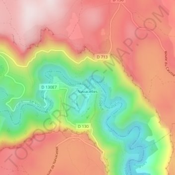 Mapa topográfico Cirque de Navacelles, altitude, relevo