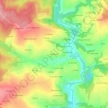 Mapa topográfico Kerbréhan, altitude, relevo