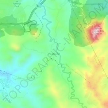Mapa topográfico Pastolan, altitude, relevo