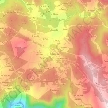 Mapa topográfico Os Piñeiros, altitude, relevo
