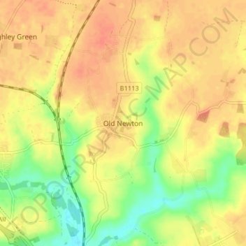 Mapa topográfico Old Newton, altitude, relevo