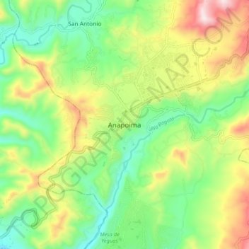 Mapa topográfico Anapoima, altitude, relevo