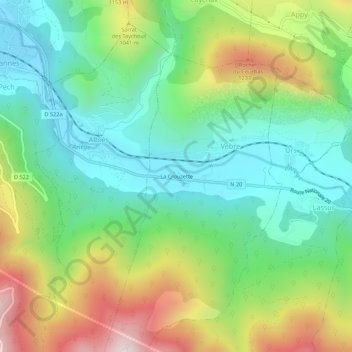 Mapa topográfico La Crouzette, altitude, relevo