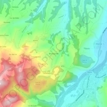 Mapa topográfico Bicchignano, altitude, relevo