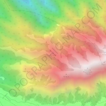 Mapa topográfico Gunung Perigi, altitude, relevo