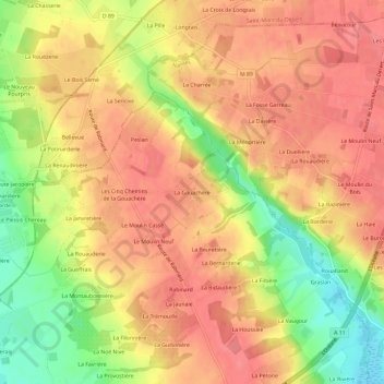 Mapa topográfico La Gouachère, altitude, relevo