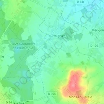 Mapa topográfico Wattines, altitude, relevo
