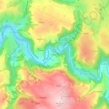 Mapa topográfico Le Castanie, altitude, relevo
