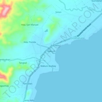 Mapa topográfico Mabuni, altitude, relevo