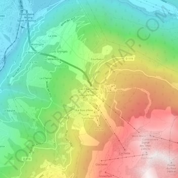 Mapa topográfico Les Charmettes, altitude, relevo