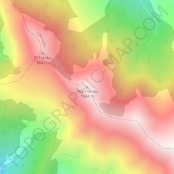 Mapa topográfico Pico Paraes, altitude, relevo