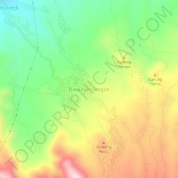 Mapa topográfico Dawuhan Sengon, altitude, relevo