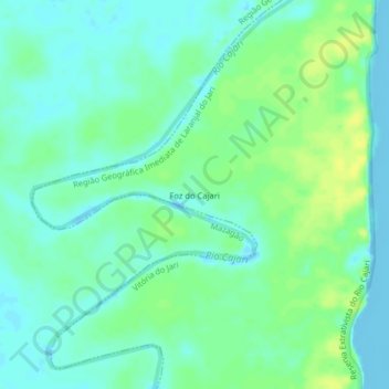 Mapa topográfico Foz do Cajari, altitude, relevo