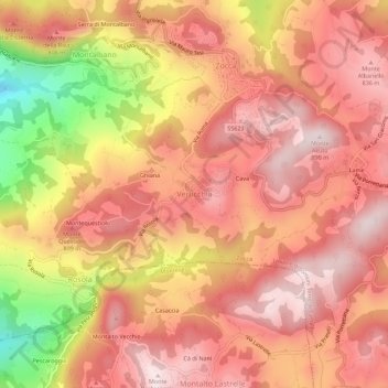 Mapa topográfico Verucchia, altitude, relevo