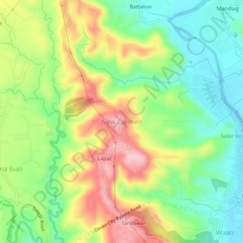 Mapa topográfico New Carmen, altitude, relevo