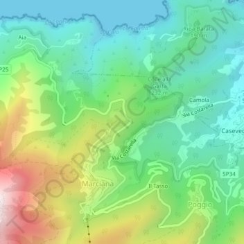 Mapa topográfico Guastella, altitude, relevo