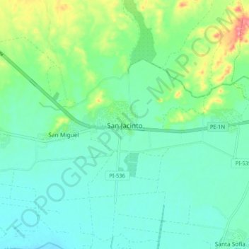 Mapa topográfico San Jacinto, altitude, relevo