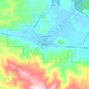 Mapa topográfico Quincy, altitude, relevo