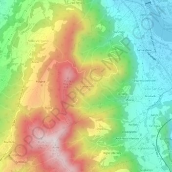 Mapa topográfico Consonno, altitude, relevo