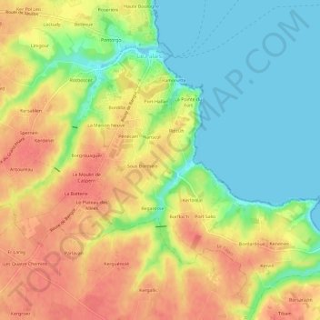 Mapa topográfico Borthélo, altitude, relevo