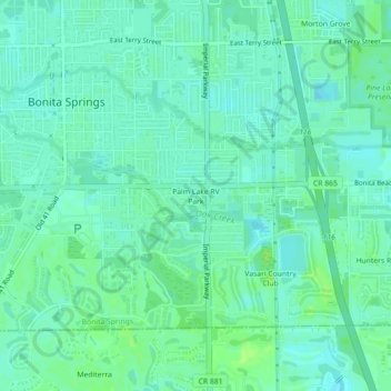 Mapa topográfico Palm Lake RV Park, altitude, relevo