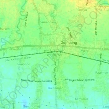 Mapa topográfico Wonokriyo, altitude, relevo