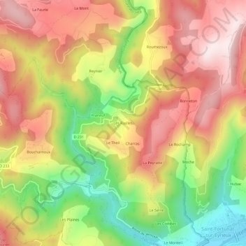 Mapa topográfico Les Riailles, altitude, relevo