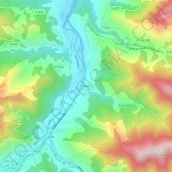 Mapa topográfico Aliezo, altitude, relevo