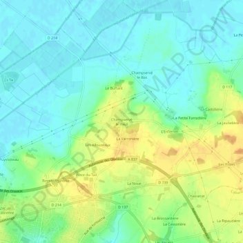Mapa topográfico Champservé le Haut, altitude, relevo