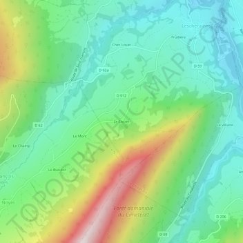 Mapa topográfico Le Crozet, altitude, relevo