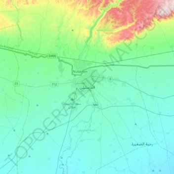 Mapa topográfico Qamishli, altitude, relevo