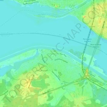 Mapa topográfico Kahnawake, altitude, relevo