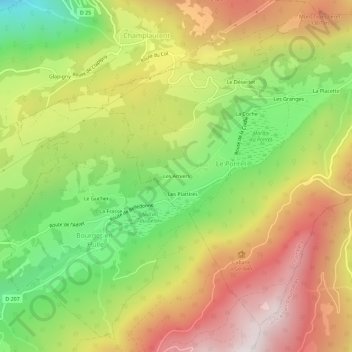 Mapa topográfico Les Amiers, altitude, relevo