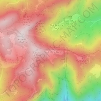 Mapa topográfico Collada Fonda, altitude, relevo