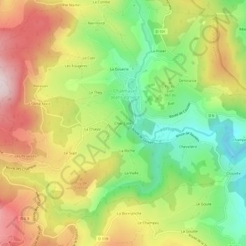 Mapa topográfico Chez Cote, altitude, relevo